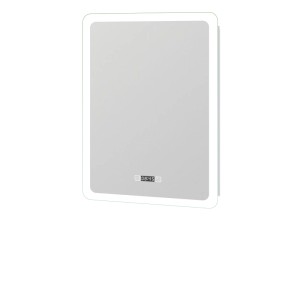 Dimmbarer LED Badspiegel 50x70cm mit Beleuchtung, integrierter Uhr-Anzeige und Touch-Funktion. Beschlagfrei.