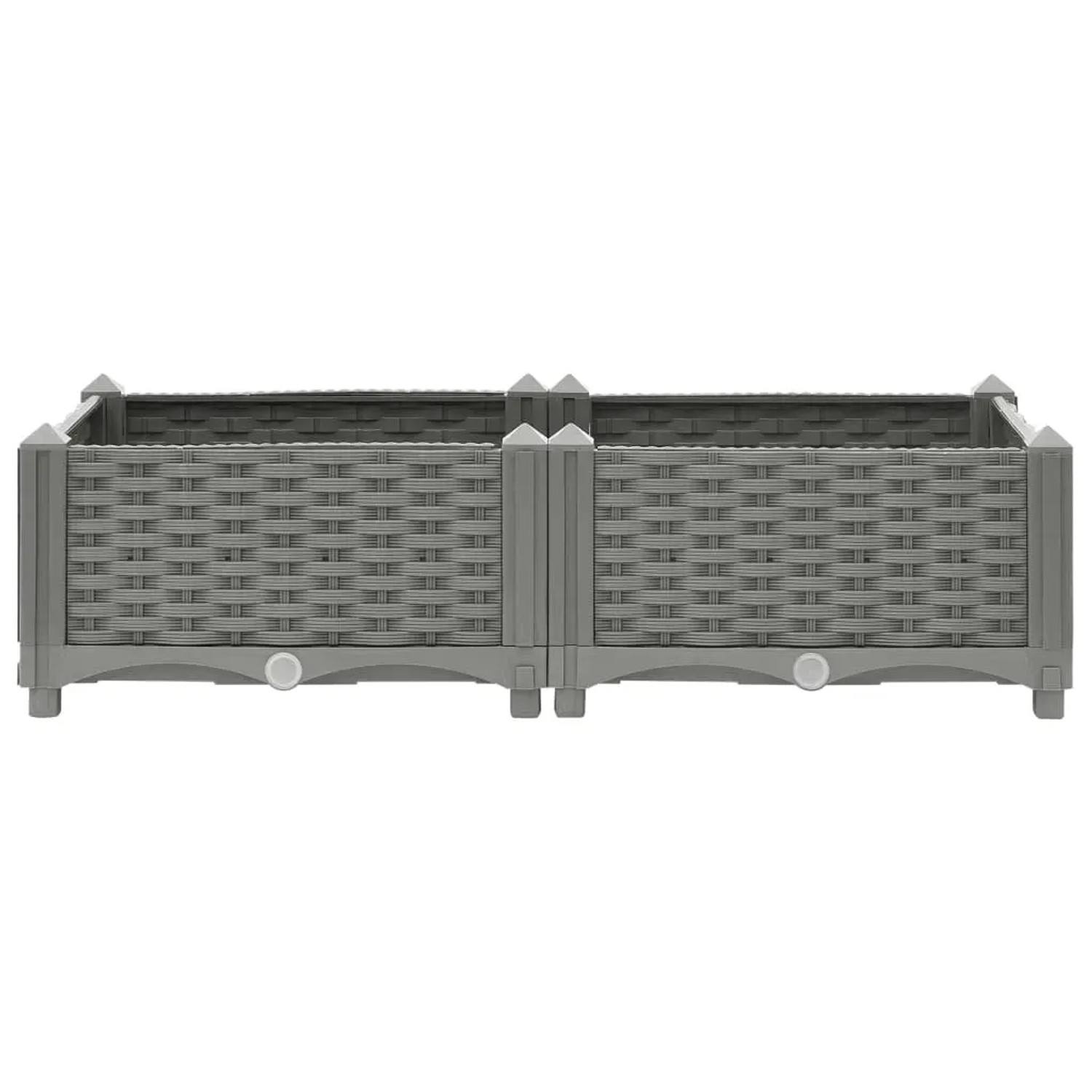 Hellgraues vidaXL Hochbeet (80x40x23 cm) aus Polypropylen mit Rattan-Optik.