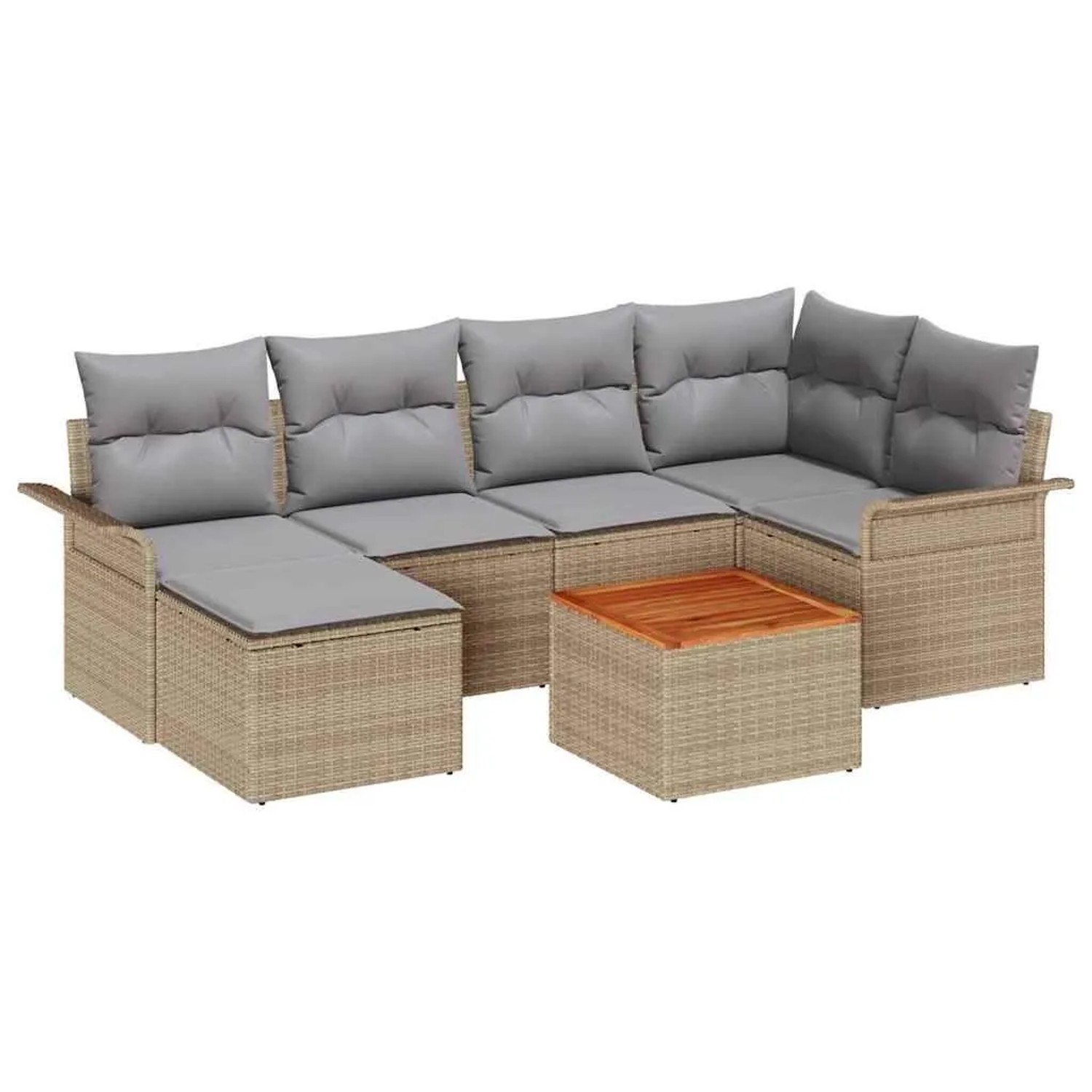 vidaXL Gartensofa-Set 7 Stk Beige und Hellgrau Poly-Rattan 3356019 günstig online kaufen