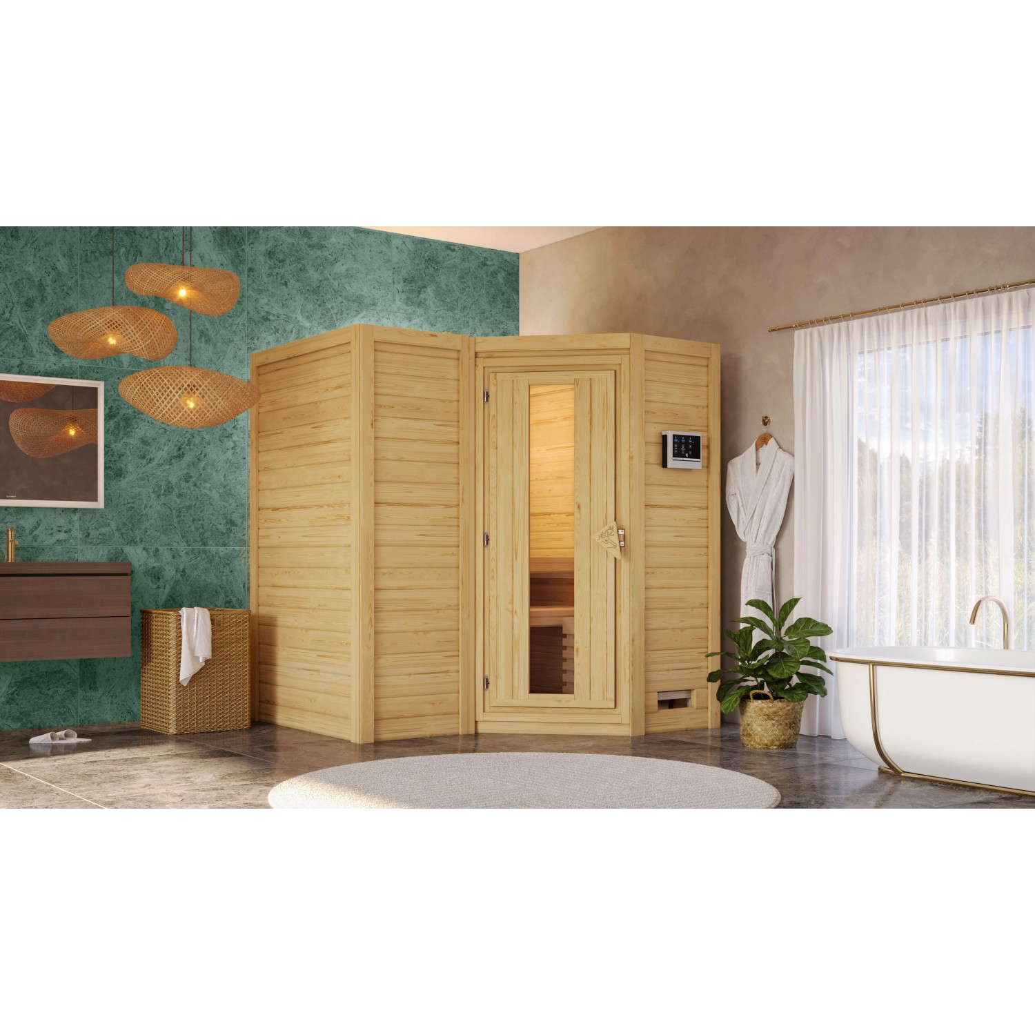 Woodfeeling Sauna-Set Steena 1 inkl. Ofen 9 kW mit integr. Steuerung, Energ günstig online kaufen