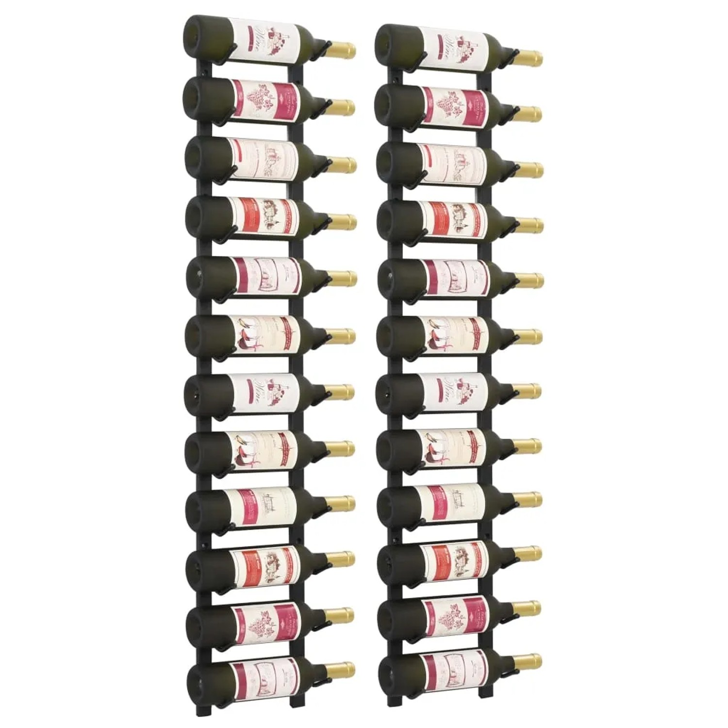VidaXL Wand-Weinregale, 2er-Set, Schwarz, für je 12 Flaschen. Weinregal aus Eisen, zur Wandmontage.