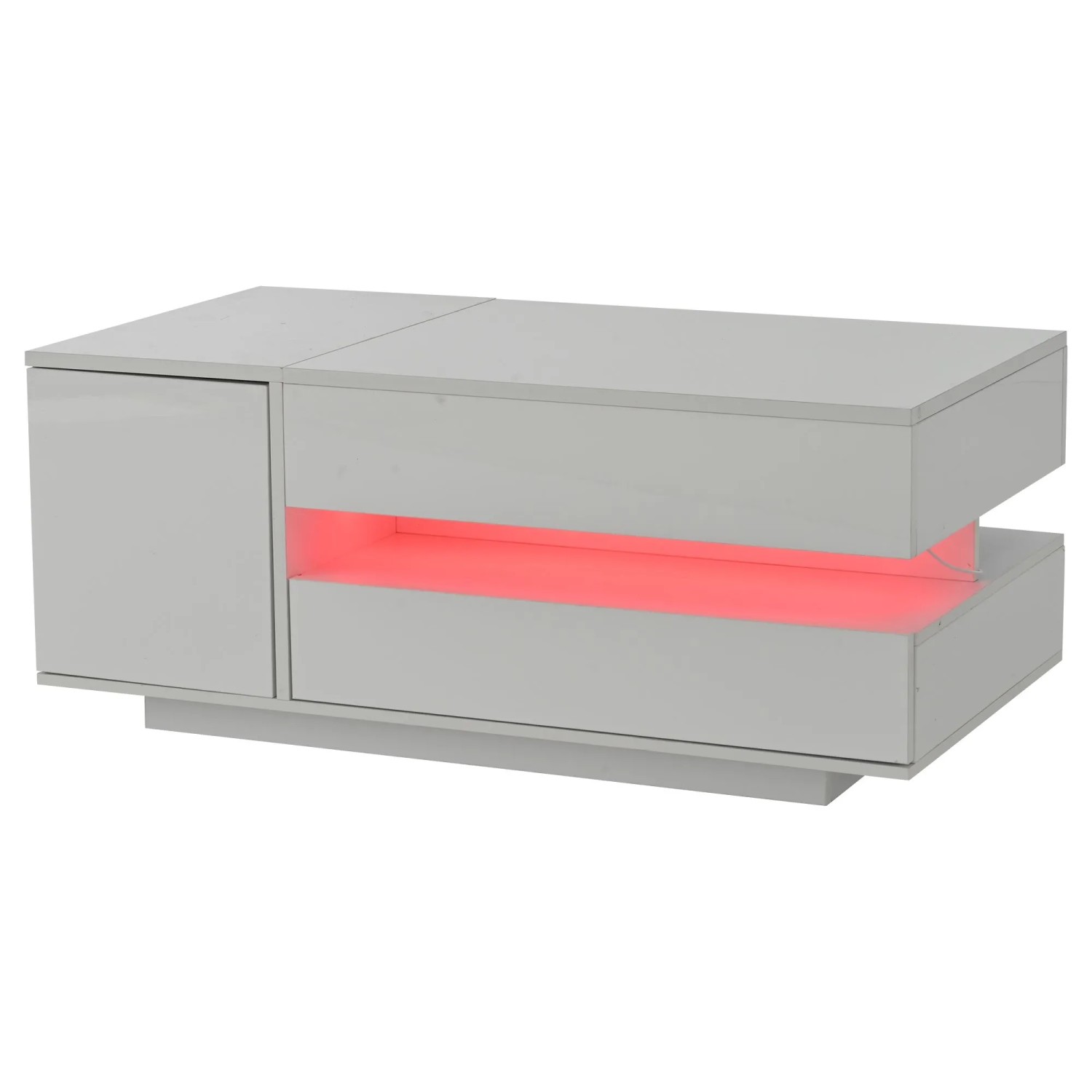 Okwish Couchtisch Anhebbarer Wohnzimmertisch Mit Schublade/Schrank/Led 95 × 50 Cm Weiß