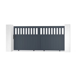 Casanoov Schiebetor und Gartentür Set Santis, 140 cm hoch, aus grauem Aluminium.