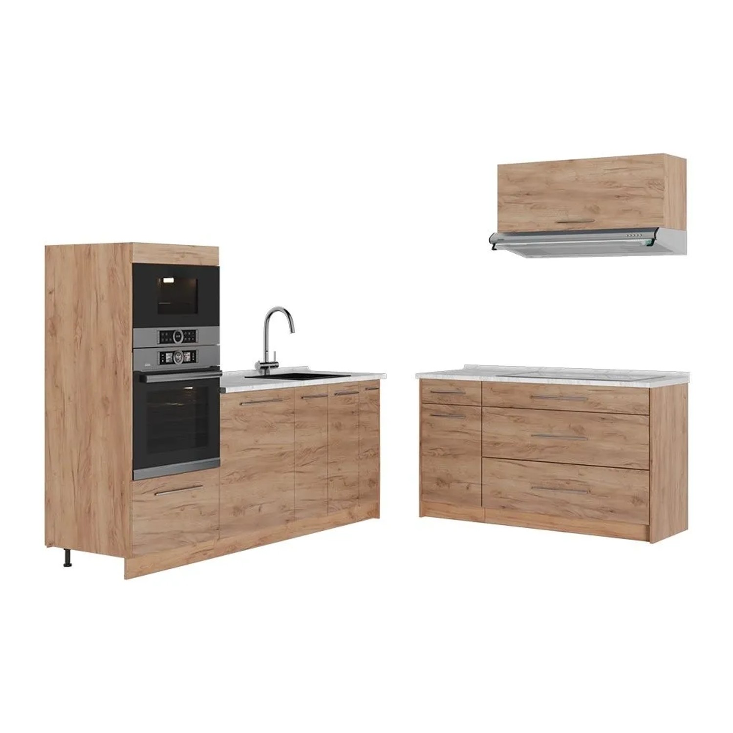 Vicco Küchenzeile Fame-Line Goldkraft Eiche/Goldkraft Eiche 340 x 154 AP Marmor Art Nr 63899
