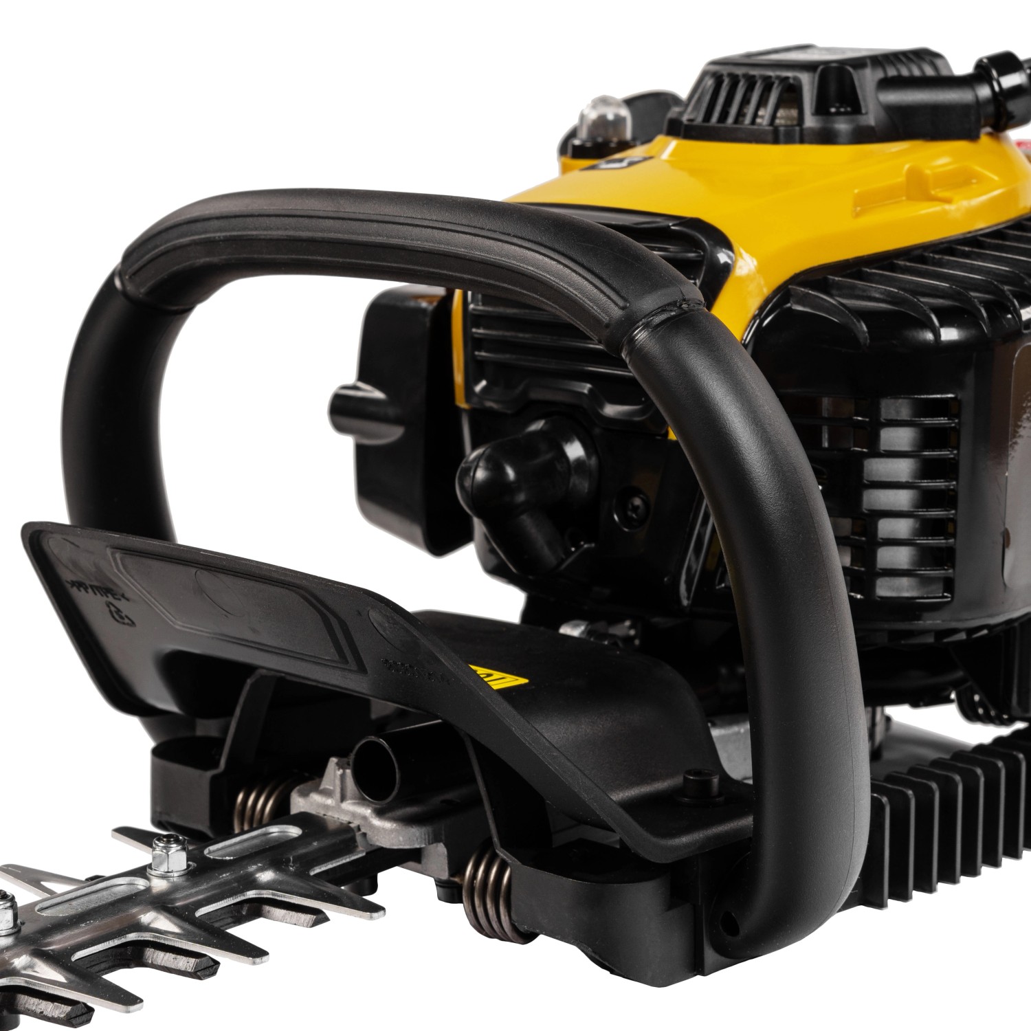 Detailaufnahme: Texas Benzin-Heckenschere HTL2300, gelb-schwarze Motorheckenschere.