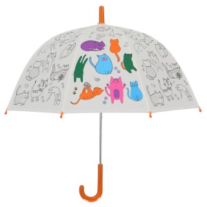 Esschert Ausmalregenschirm mit Katzenmotiven, ideal für Kinder zum kreativen Gestalten.