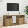 TV-Schrank Artisan-Eiche mit LED, 120 cm breit, mit Türen und offenen Fächern.