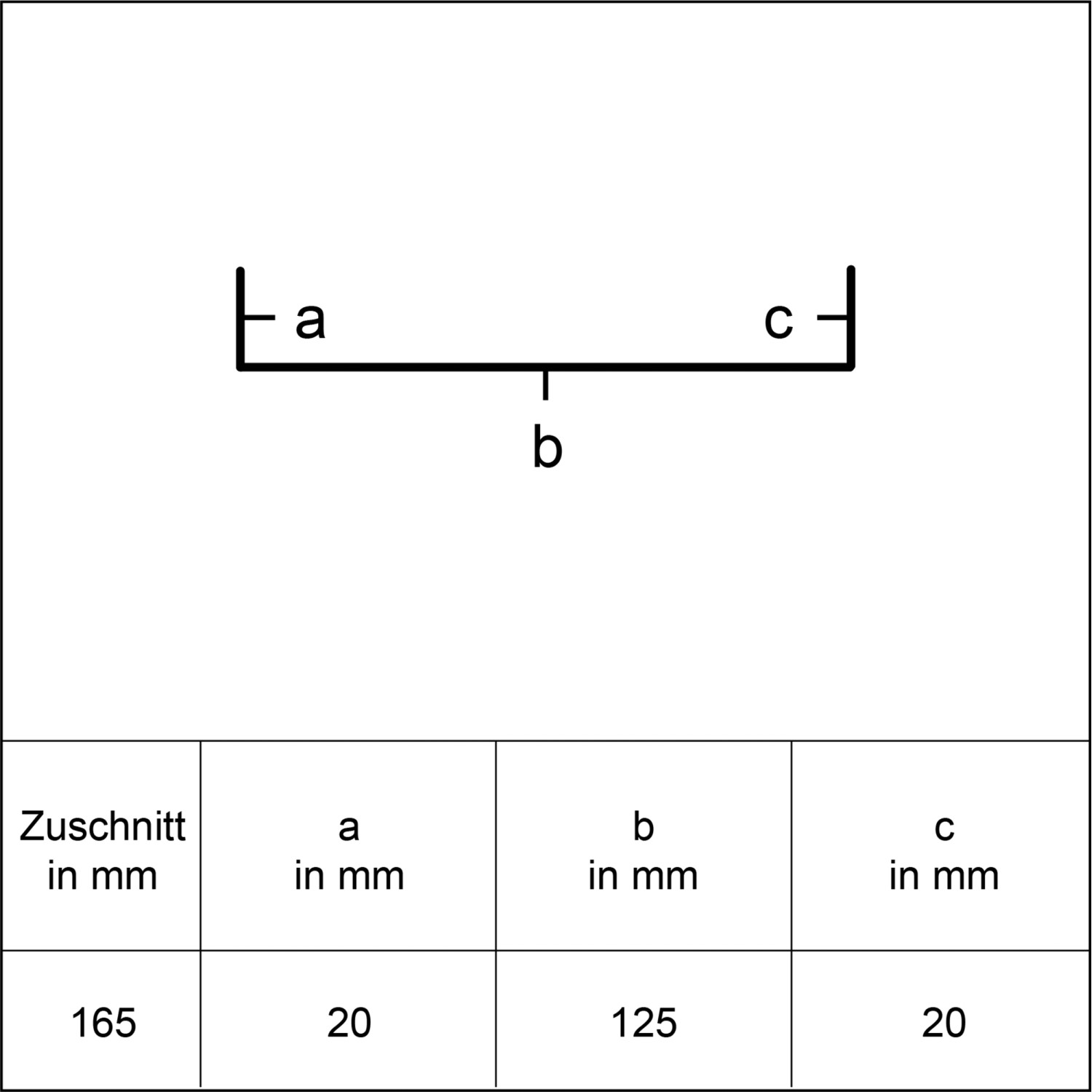 Technische Zeichnung Sarei U-Profil 23, Alu-Anthrazit, Maße: 12,5 x 2 x 125 cm.