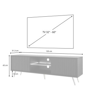 TV-Lowboard Bello 135 cm Schwarz / Wotan Eiche Lamelle mit LED