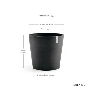 Runder Ecopots Pflanztopf Amsterdam, dunkelgrau, 50,5 cm Durchmesser, 43,5 cm hoch, aus Verbundwerkstoff.