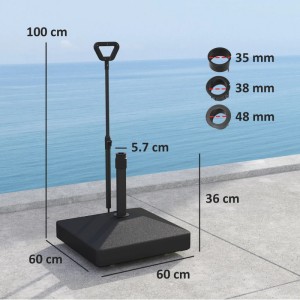 Outsunny Schirmständer, schwarz, 60x60x100cm, mit Maßangaben und Adaptern für verschiedene Schirmstangendurchmesser.