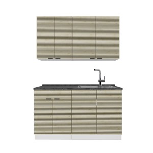 Vicco Singleküche Fame-Line in Eiche/Weiß mit anthrazitfarbener Arbeitsplatte, 140 cm breit.