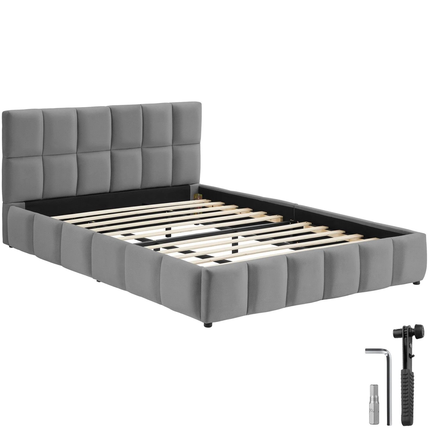 Tectake Polsterbett Shirley Samtbezug Mit Steppmuster Integrierter Lattenrost 180 x 200 cm 220 x 193 x 93 cm Samtoptik Dunkelgrau