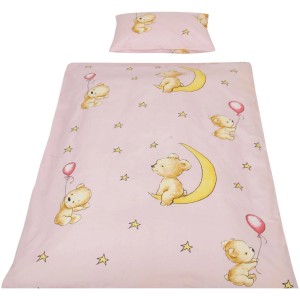 Bestlivings Kinderbettwäsche Bärchen Rosa, 100x135 cm & 40x60 cm, mit Bärchen- und Sternenmuster.
