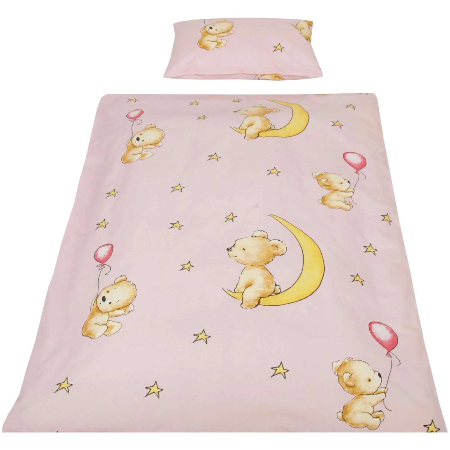 Bestlivings Kinderbettwäsche Bärchen Rosa, 100x135 cm & 40x60 cm, mit Bärchen- und Sternenmuster.