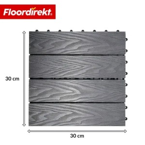 Graue Floordirekt WPC Klickfliese Noble 3D, 30x30 cm, Terrassenfliese mit Holzoptik und Klicksystem.