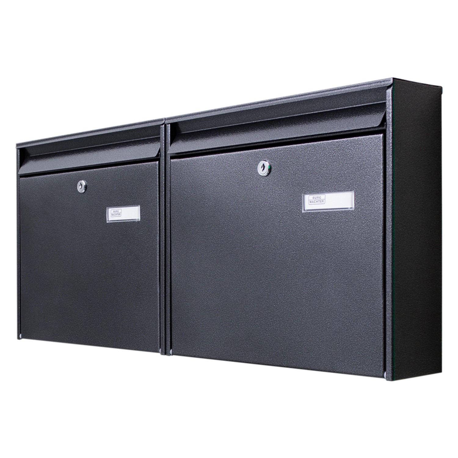 Burg-Wächter Doppelbriefkasten, schwarz, mit Namensschild und Montagematerial.