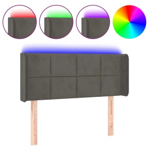 Dunkelgraues Samt LED-Kopfteil mit Paneel-Design und farbiger Beleuchtung. Höhenverstellbar für Betten.