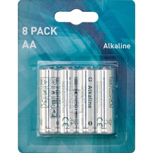 Verpackung Mignon AA Alkaline Batterien, 8 Stück, für diverse Geräte.