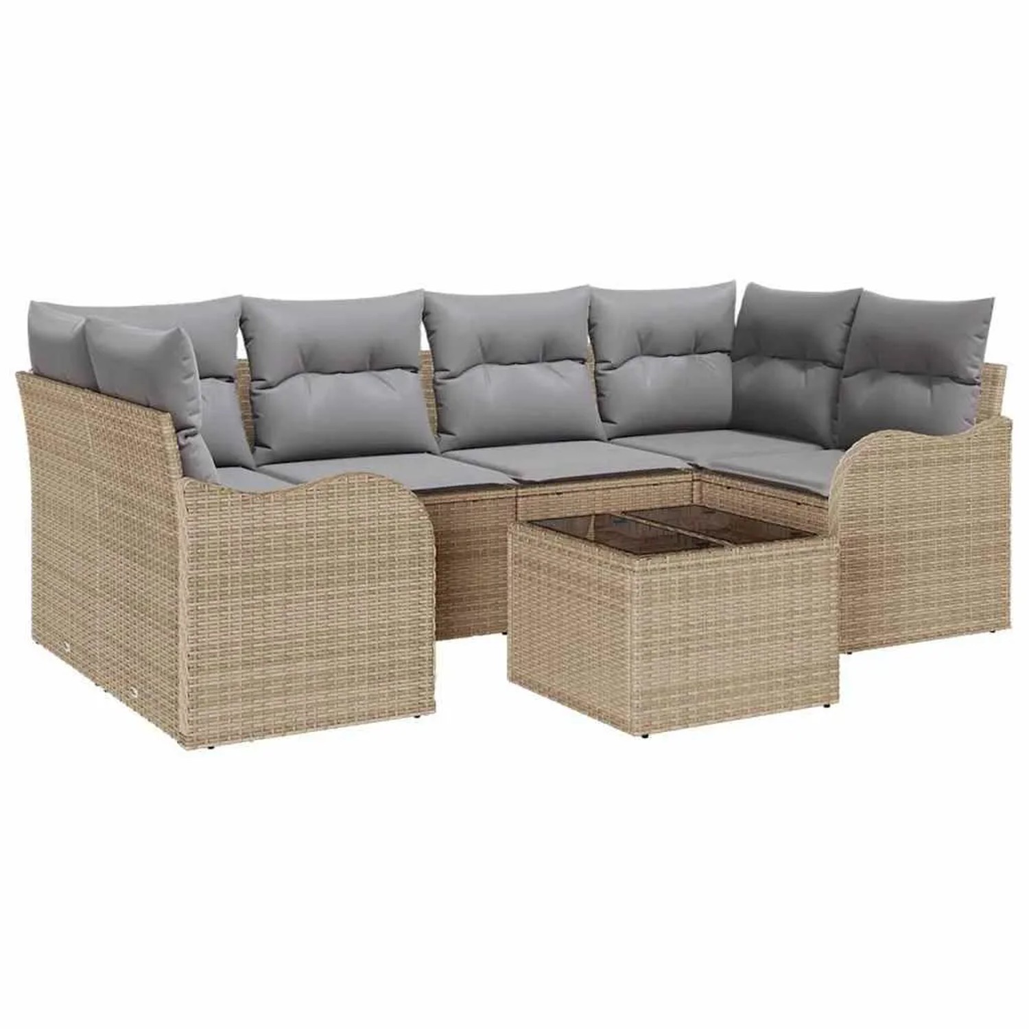 Thumbnail - vidaXL Garten-Sofa-Set mit Kissen mit Speicher 7-Tlg Beige und Grau 3354269