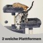 Feandrea Kratzbaum, 206 cm, rauchgrau mit zwei Katzen auf weichen Plattformen.