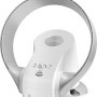 Weiß-silberner, rotorloser OBI Bodenventilator mit Fernbedienung für kräftigen Luftzug.