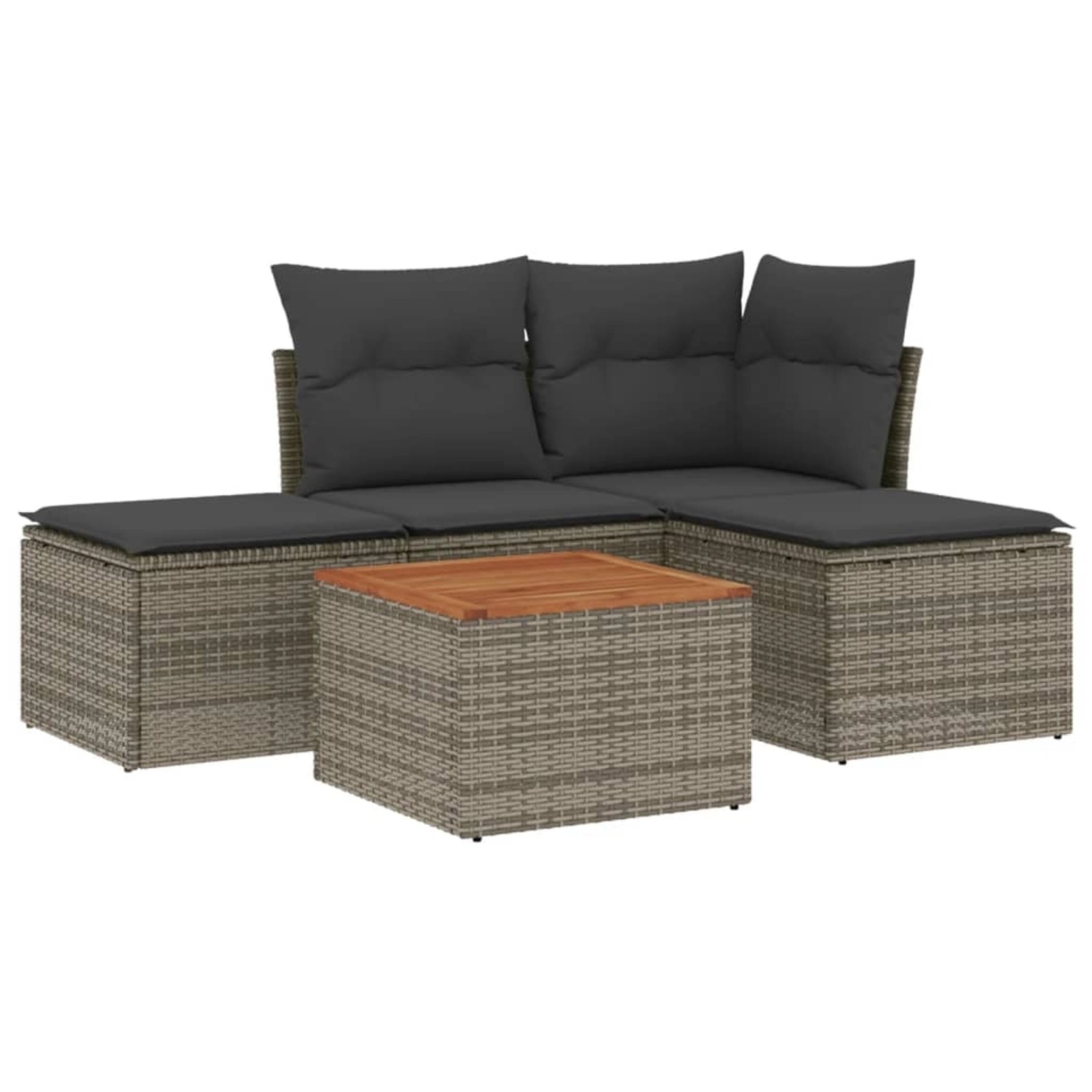 vidaXL 5-Tlg Garten-Sofagarnitur mit Kissen Grau Poly Rattan 3255920