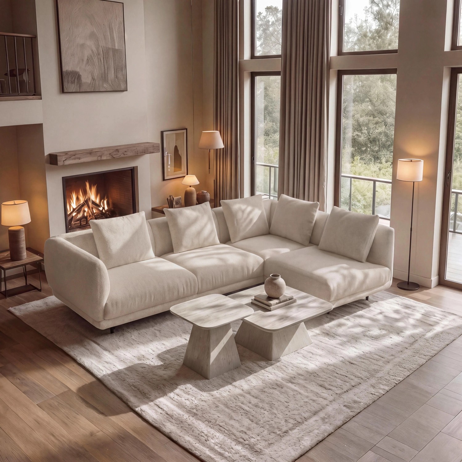Bessagi Home Wohnlandschaft Celina Webstoff Hellgrau