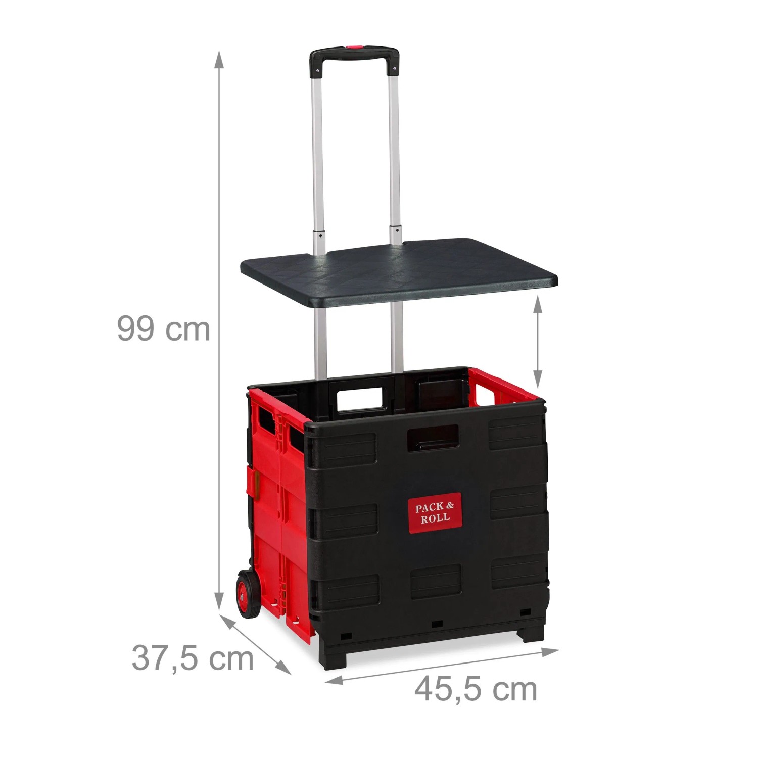 Relaxdays Einkaufstrolley ABS Aluminium Rot Klappbar 99 cm x 45,5 cm x 37,5 cm 3 kg_4