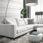 Beige Marmor Optik Vliestapete von Origin Wallcoverings im Wohnzimmer.