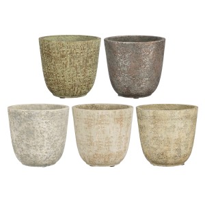 Mica Decorations Elian Übertöpfe, Ø14cm, farblich sortiert, aus Zement mit Musterung.