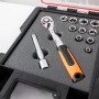 PROREGAL QBRICK Werkzeugkoffer mit Knarre, Verlängerung und Nüssen in Schaumstoffeinlage.