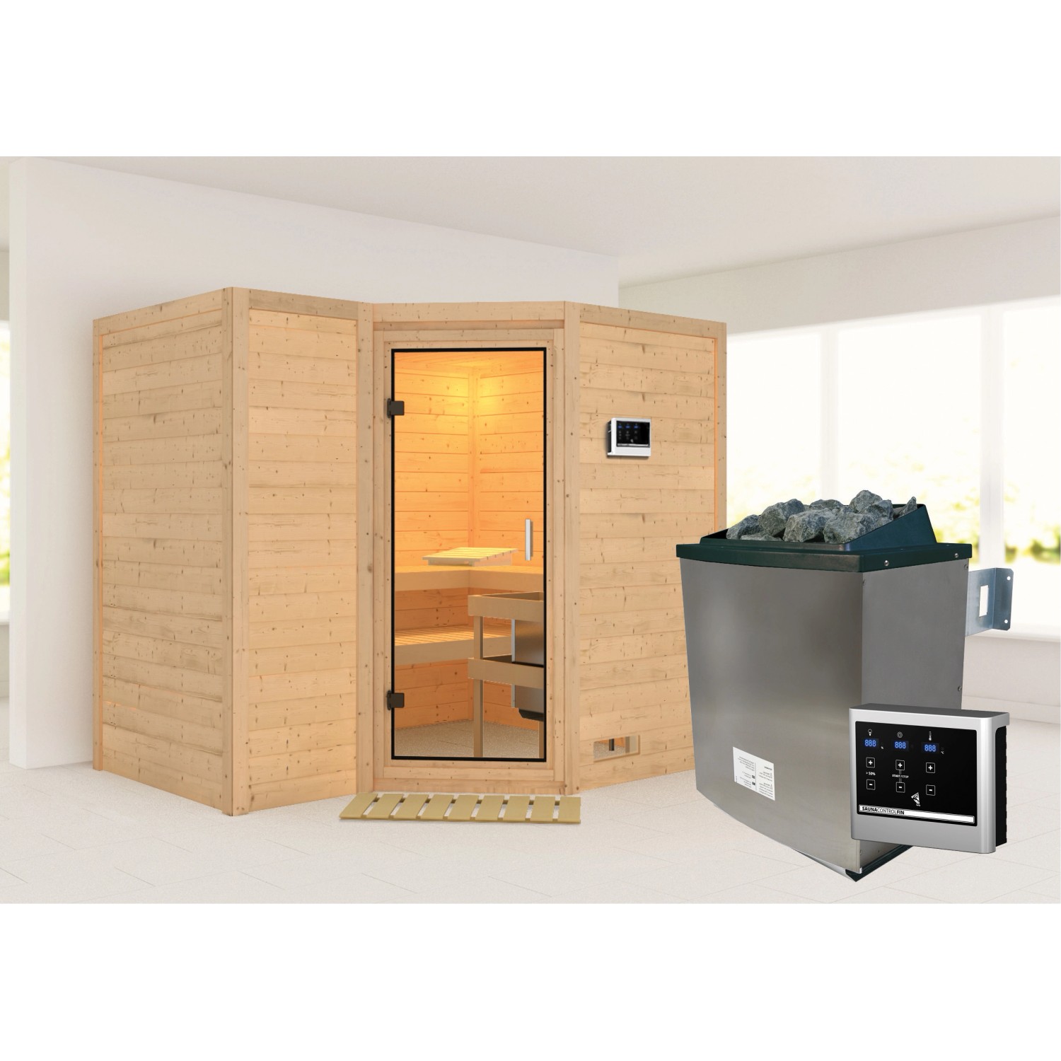 Karibu Sauna Steena 2 mit Ofen externe Stg.Easy Natur