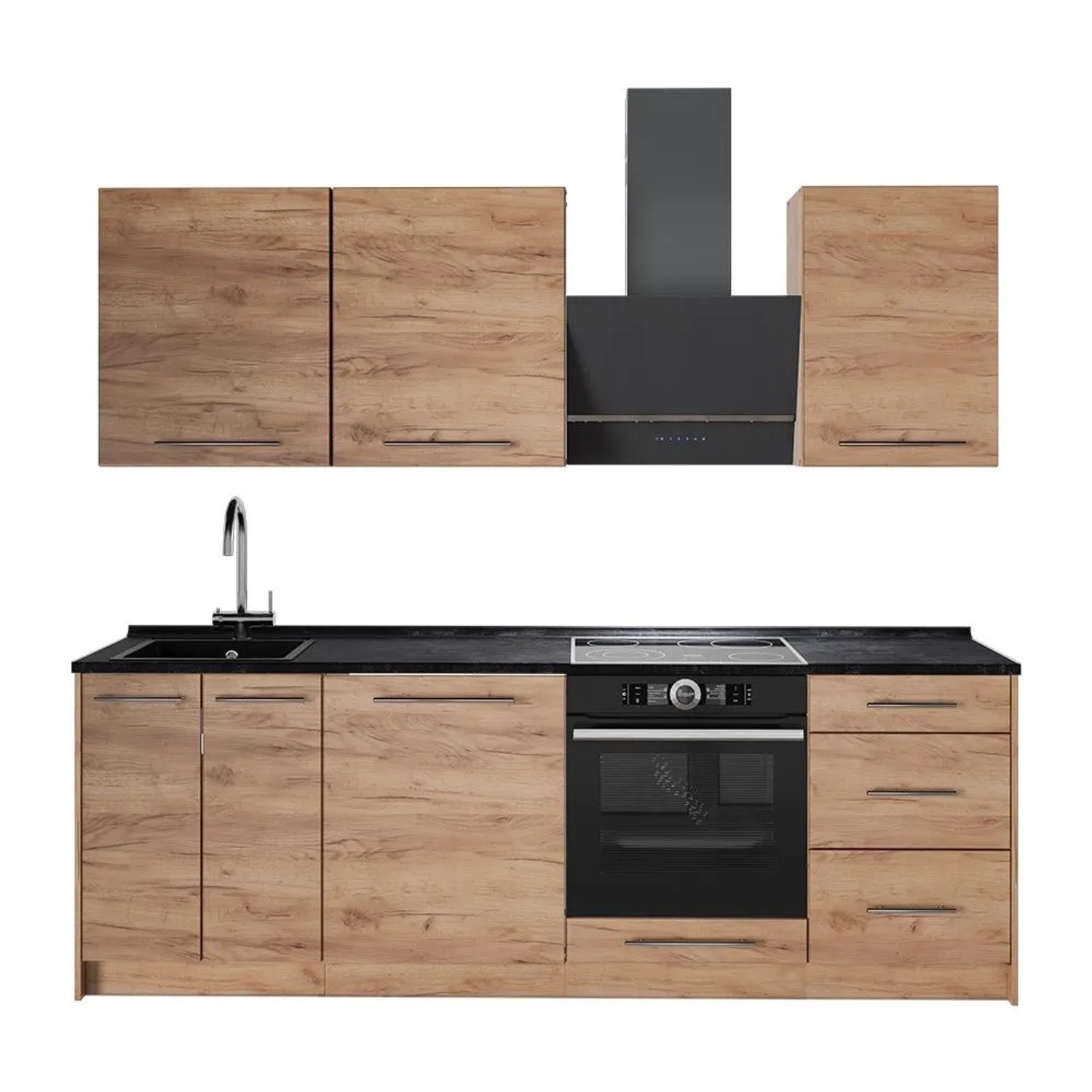 Vicco Küchenzeile Fame-Line Goldkraft Eiche/Goldkraft Eiche 230 x 82 ohne Arbeitsplatte Art Nr 63988