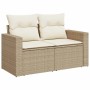 Beige 5-tlg. vidaXL Garten-Sofagarnitur aus Rattan mit cremefarbenen Kissen.
