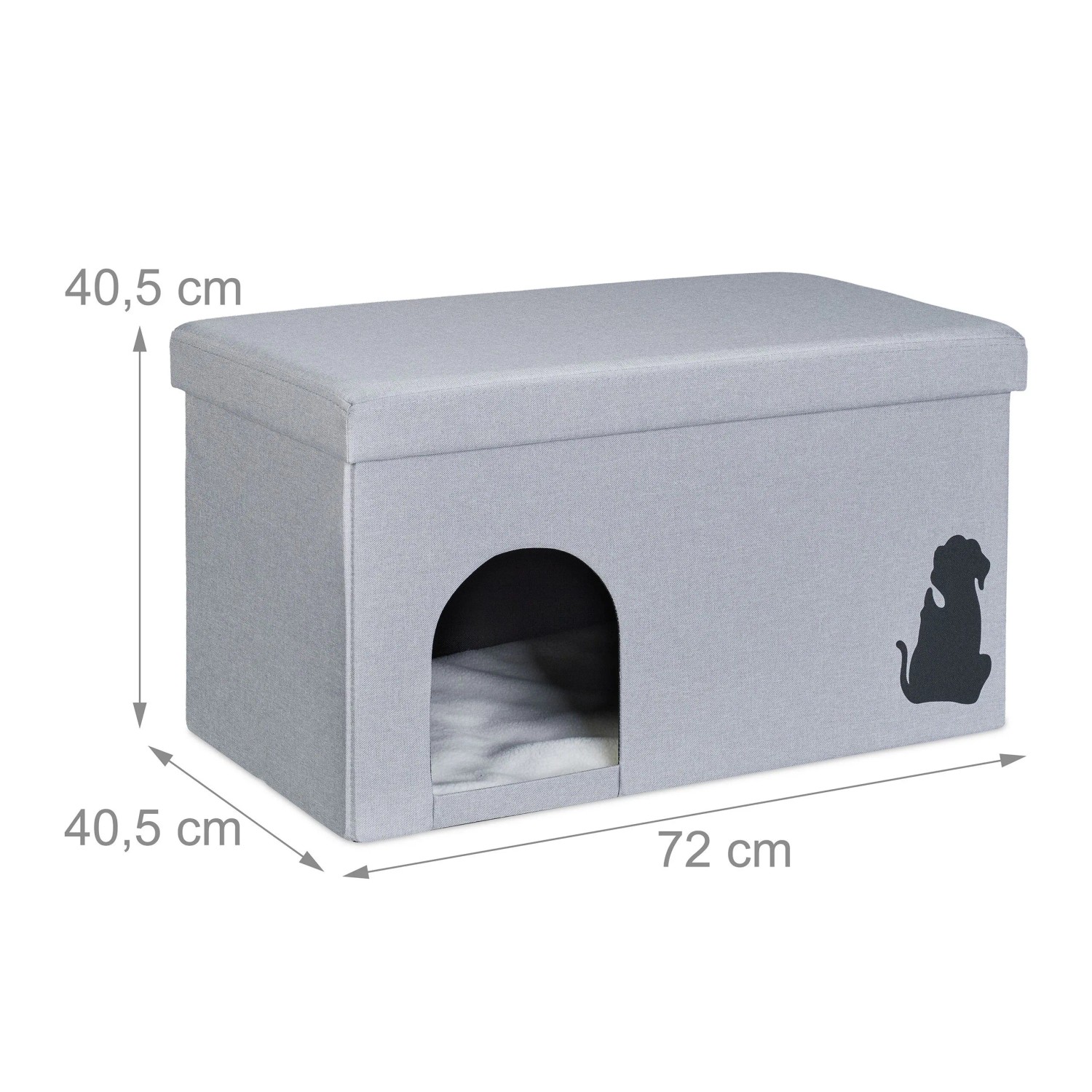 Graue Relaxdays Katzenhöhle mit Deckel, faltbar, als Sitzhocker für Katzen und kleine Hunde.