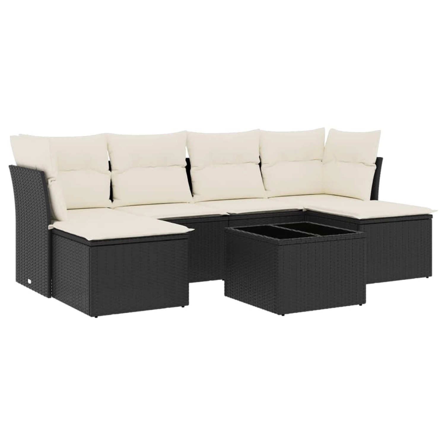 vidaXL 7-Tlg Garten-Sofagarnitur mit Kissen Schwarz Poly Rattan 3249855