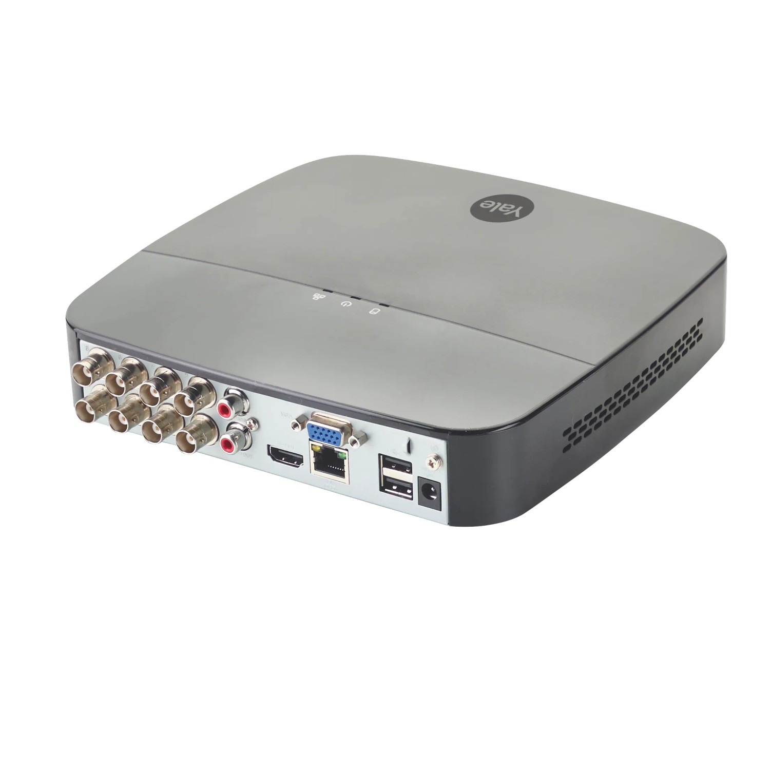 Yale Recorder mit 1TB für Smart-Home CCTV Überwachungskamera-Set, Rückansicht mit Anschlüssen.