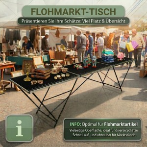 TRUTZHOLM Tapeziertisch Alu Flohmarkttisch 300x60 cm Klappbar mit Messskala