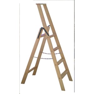 PROREGAL Holzleiter mit 3 Stufen, Eimerhaken und Sicherheitsbrücke, ideal für Haushalt und Garten.