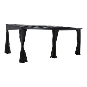 Sojag Terrassenüberdachung St. Barth, anthrazit, 363x484 cm mit Vorhängen und Moskitonetzen.