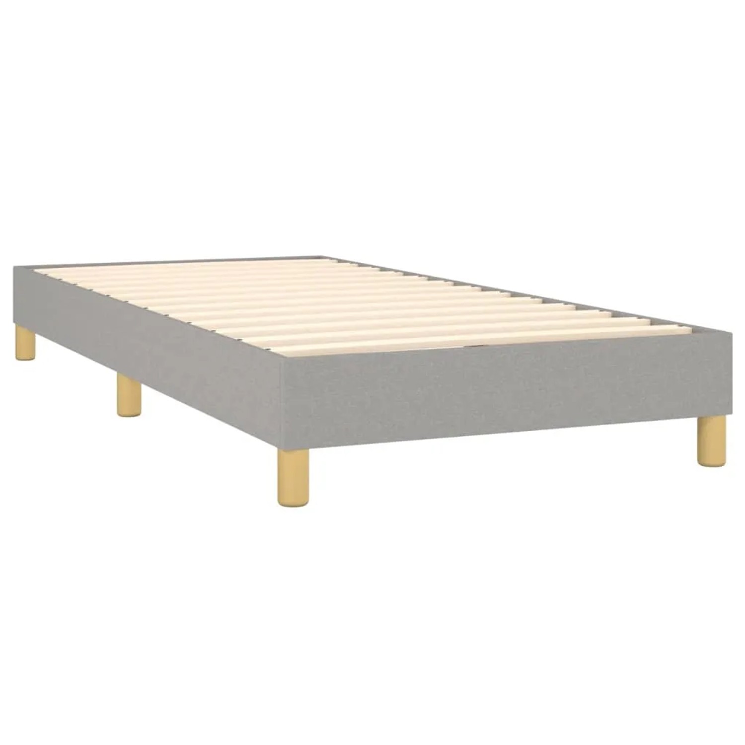 Helles vidaXL Boxspringbett, 90x190 cm, Stoffbezug, ohne Matratze. Bettrahmen mit Holzfüßen.