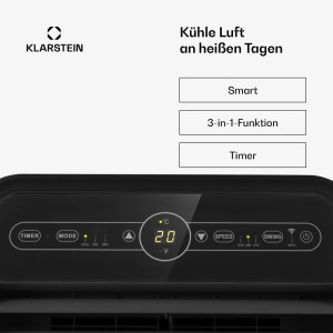 Klarstein Metrobreeze New York Smart 12k Klimaanlage in Schwarz mit digitalem Display.