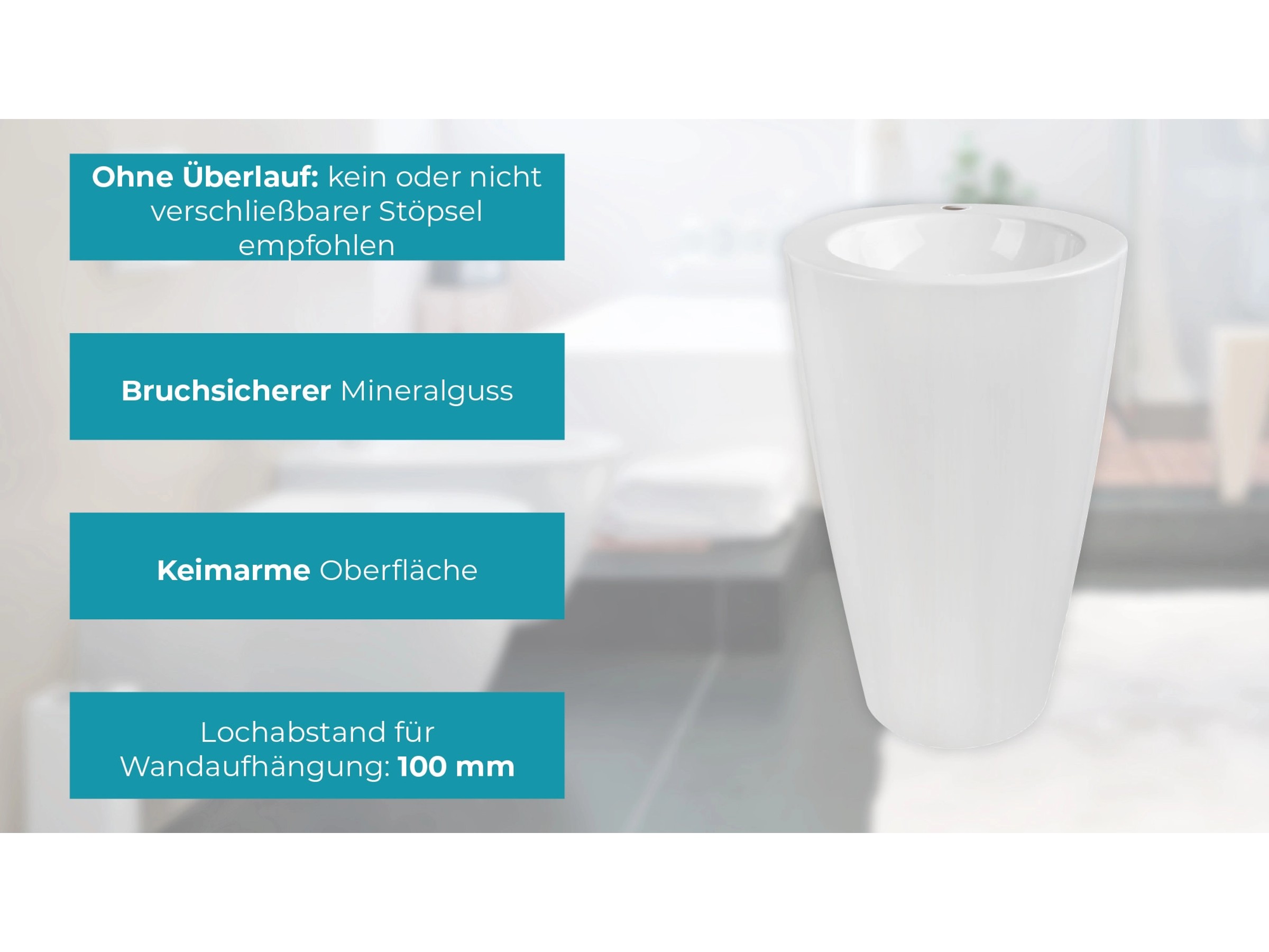 Calmwaters Stand-Waschbecken Ø 51,3 cm Weiß Mineralguss Ohne 