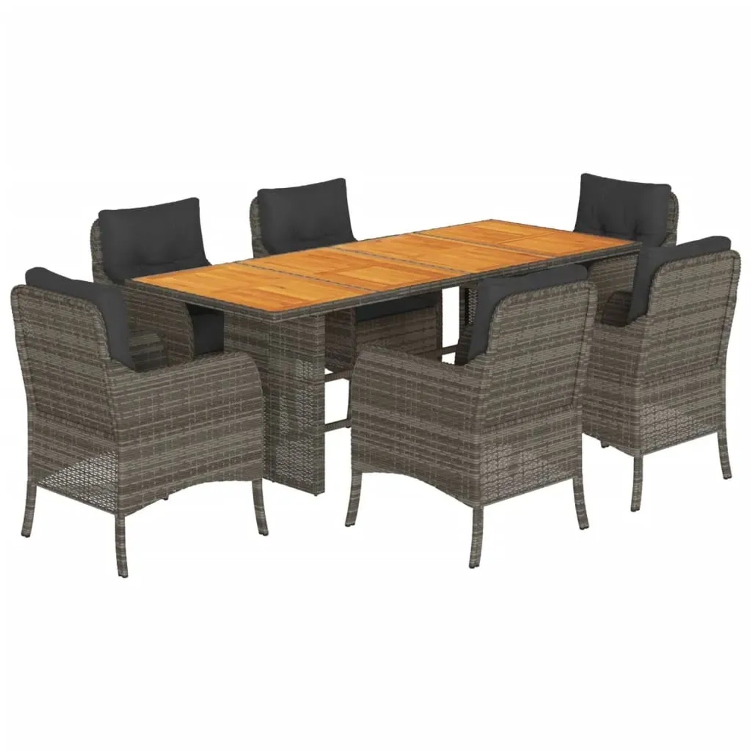 vidaXL 7-Tlg Garten-Essgruppe mit Kissen Grau Poly Rattan 3211898