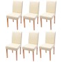 6er-Set Polsterstühle Littau in Creme-Lederoptik mit hellen Holzbeinen.