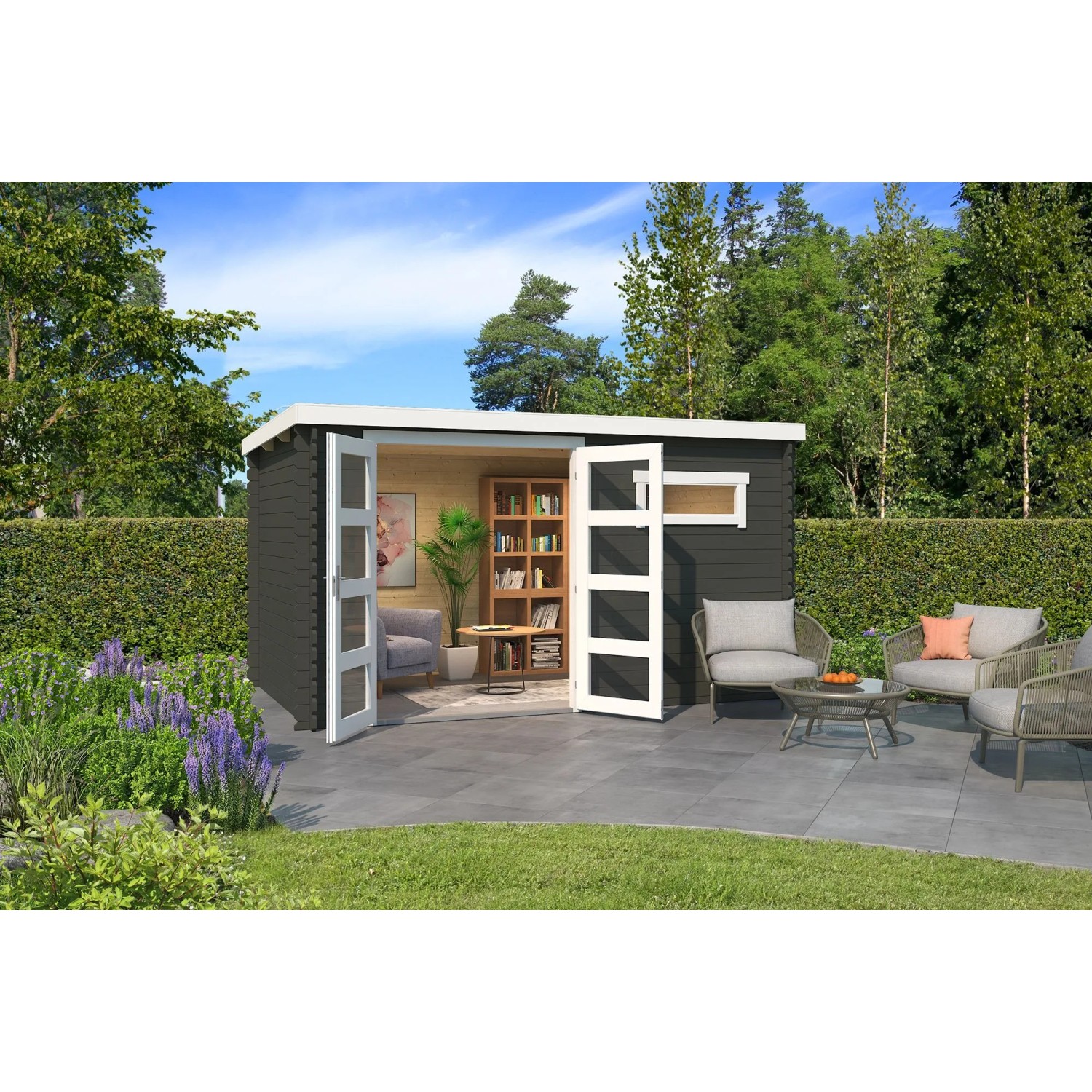 Lasita Gartenhaus Augusta 380 cm x 230 cm Grau-Grün