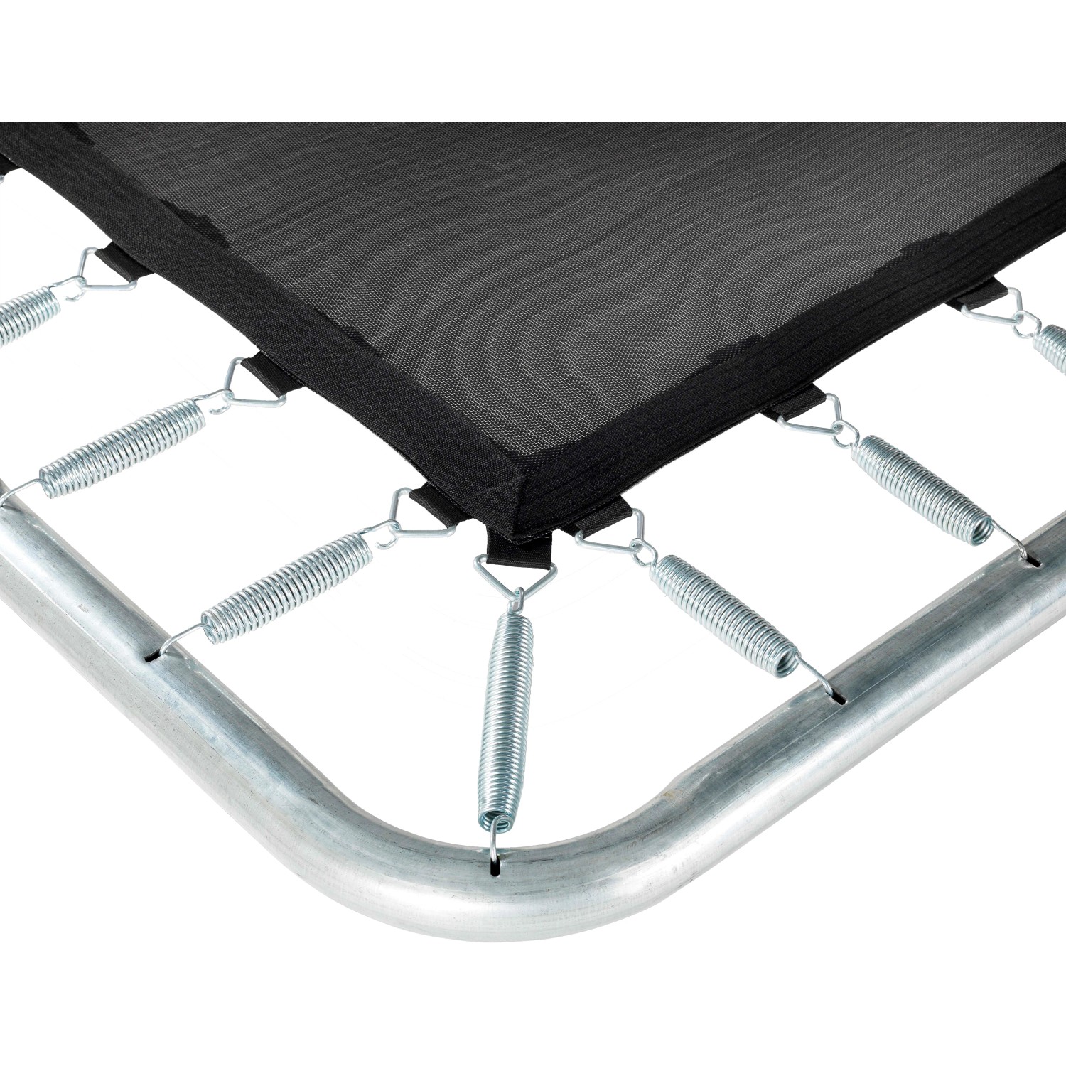 Detailaufnahme Bodentrampolin Silhouette Sports, 214x305 cm, schwarz, mit Federn.