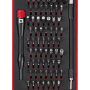 Einhell Präzisions- und Elektronik-Reparatur-Set, 66-teilig, mit Bits, Stecknüssen und Bithalter in roter Box.