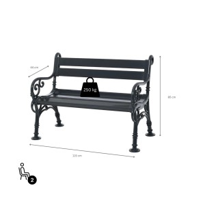 PROREGAL Gartenbank Curacao 2-Sitzer Anthrazit HxBxT 85x115x60cm Witterungs- & UV-beständiger Kunststoff Sitzbank